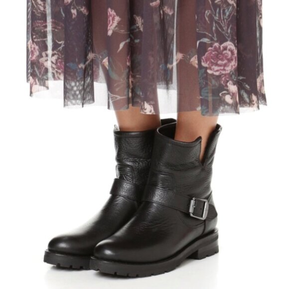 Frye Natalie Short Engineer Shearling Boot Blk Waterproof Leather Women's Size 7 - Picture 1 of 15